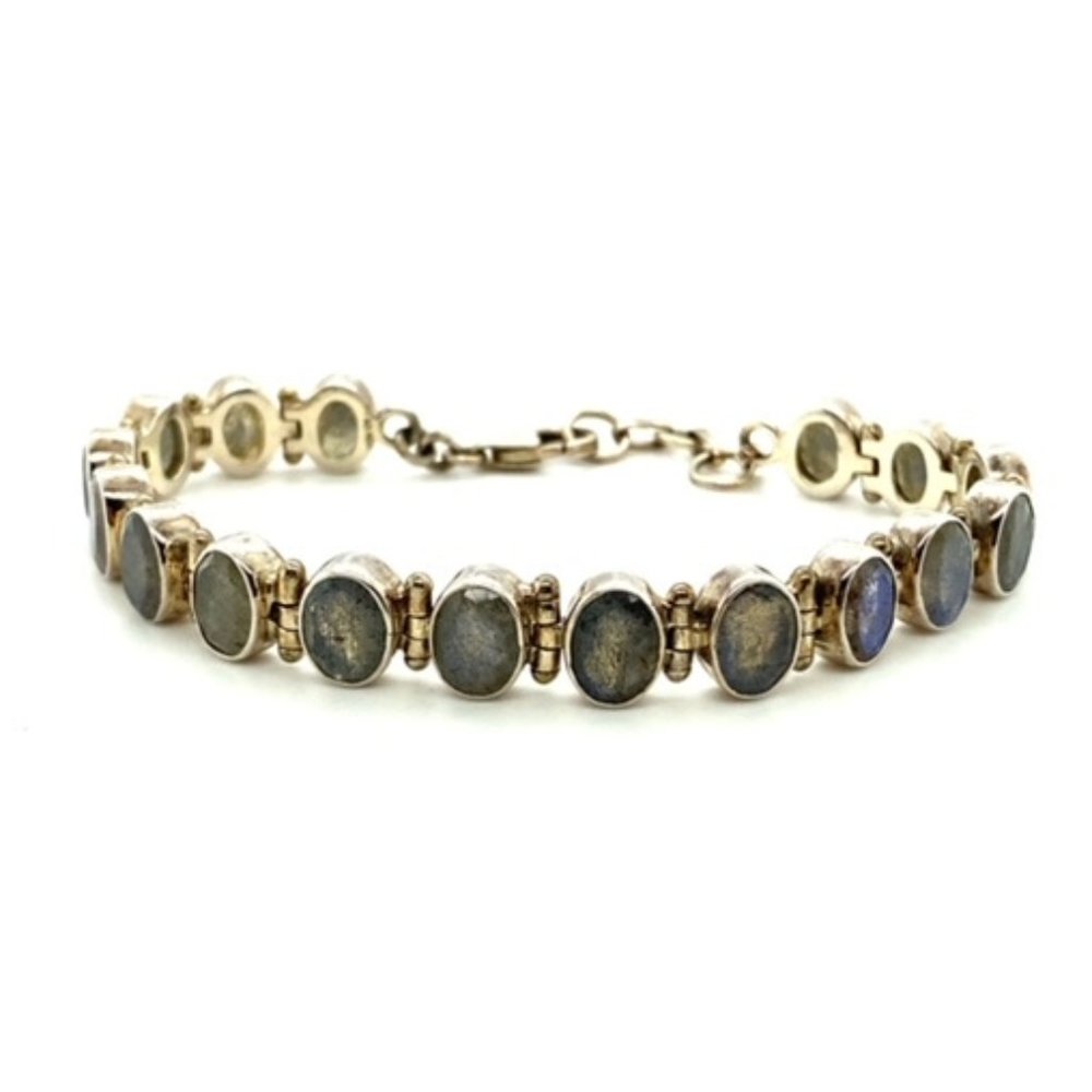 Sterling Silver Bezel Set Laboradite Bracelet 8"